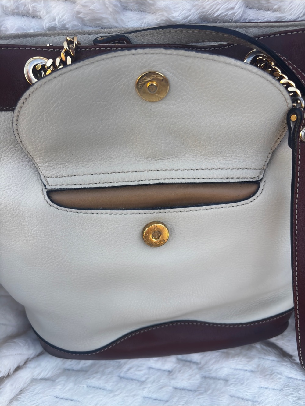 Bally Italy Cream Chestnut Leather Shoulder Tote Chain leather lined - Picture 7 of 8